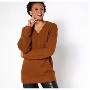 By‎ Stacy London Burnt Orange V-Neck Tunic Sweater XS A670717